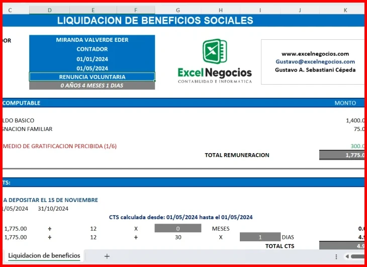 Cálculo de vacaciones truncas y gratificaciones proporcionales en la liquidación